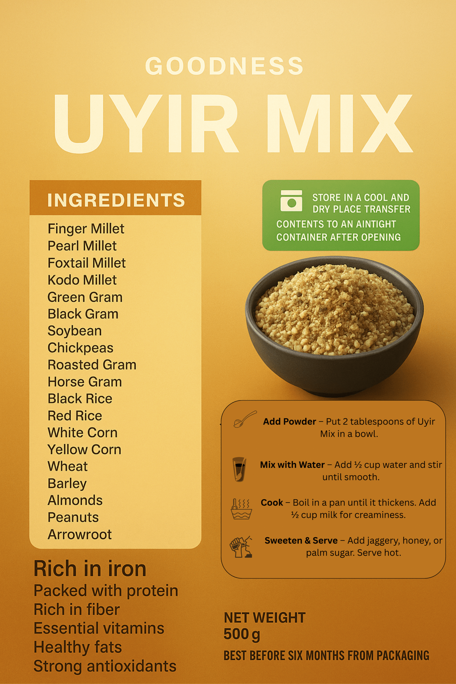 Add Powder – Put 2 tablespoons of Uyir Mix in a bowl. itrink-uyir-mix
